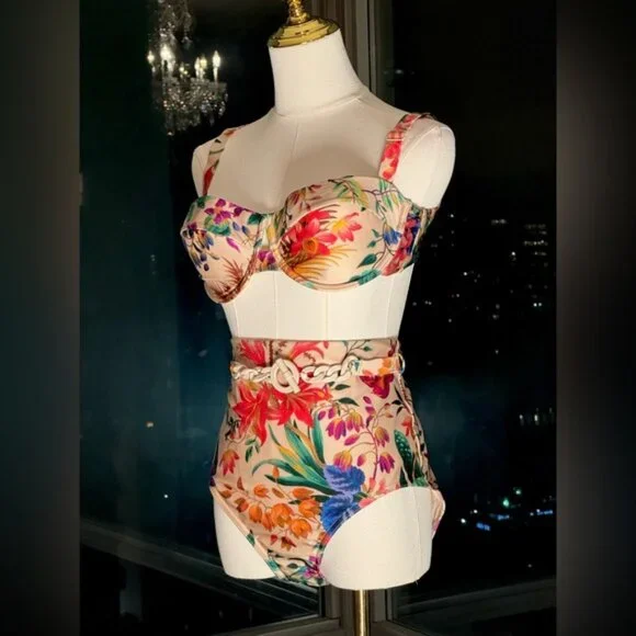 🆕 ZIMMERMANN 🧿NWOT Tropicana Balconette Bikini Top, High Cut Bottom Sz 4 US10 - Picture 4 of 16